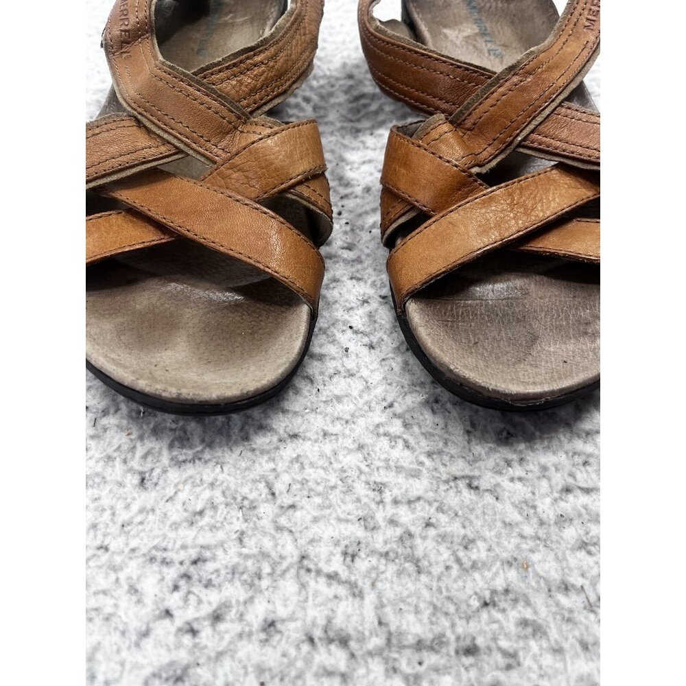 Women's Merrell Bassoon Tan Leather Strappy Open Toe Buckle Sandals Size 8 - Picture 5 of 10